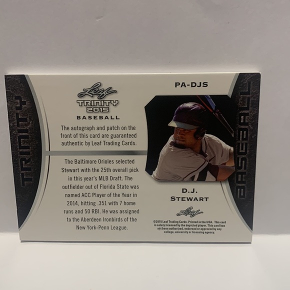 2015 Leaf Trinity Patch Auto Bronze DJ Stewart #PA-DJS Patch Auto (MISC9) - Picture 2 of 2